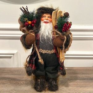 Rustic Standing Santa Claus Figurine Plaid Table Top Christmas Decoration 12”